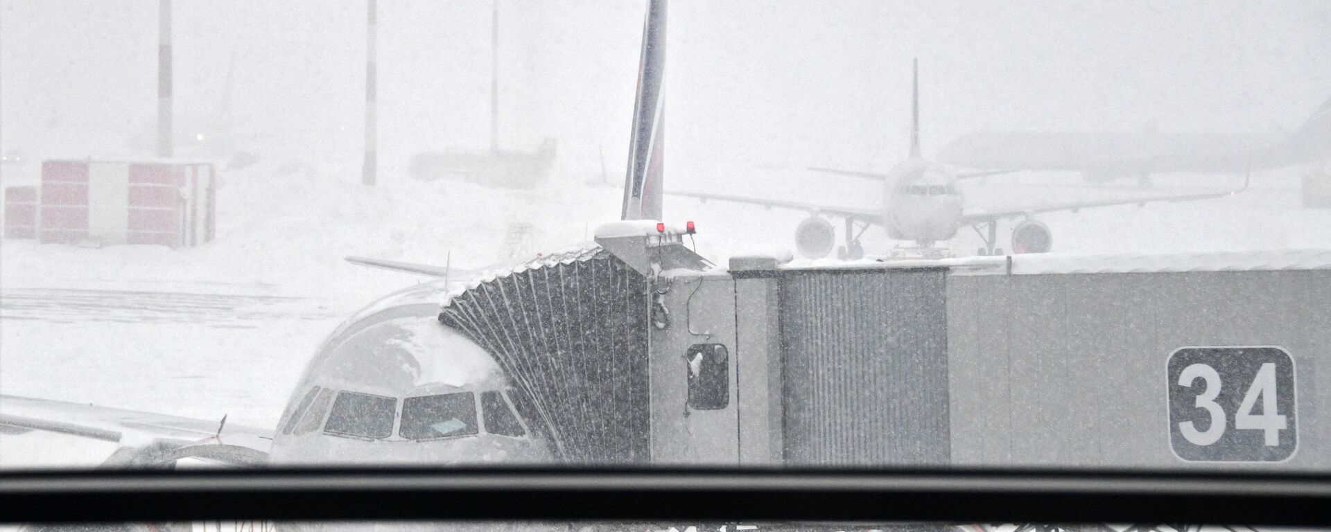 Aviões esperam fim da nevada para continuar seus voos no aeroporto de Sheremetievo, nos arredores de Moscou - Sputnik Brasil, 1920, 26.02.2022
