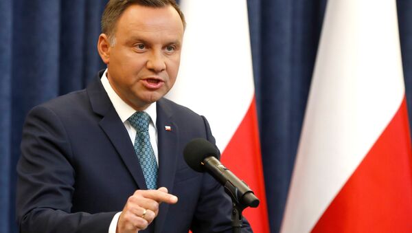 Poland's President Andrzej Duda speaks during his media announcement about Supreme Court legislation at Presidential Palace in Warsaw, Poland, July 24, 2017. - Sputnik Brasil