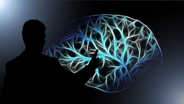 Homem apunta para o cérebro digital (apresentação artística) - Sputnik Brasil