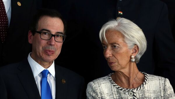 Secretário do Tesouro dos EUA, Steven Mnuchine, e a diretora-gerente do FMI Christine Lagarde, durante a Cúpula do G20, Buenos Aires - Sputnik Brasil
