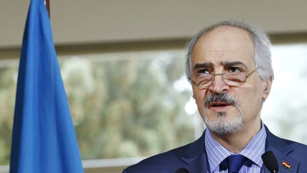 Syrian government's head of delegation Bashar al-Jaafari attends a news conference after a meeting on Syria at the European headquarters of the United Nations in Geneva, Switzerland, April 18, 2016. - Sputnik Brasil