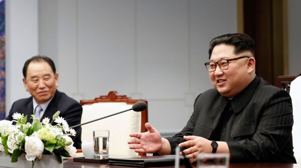 Mandatário da Coreia do Norte, Kim Jong-un, fala no decurso das negociações intercoreanas - Sputnik Brasil