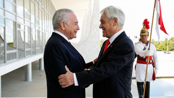 Visita oficial do presidente chileno, Sebastián Piñera, ao chefe de Estado brasileiro, Michel Temer, em Brasília - Sputnik Brasil