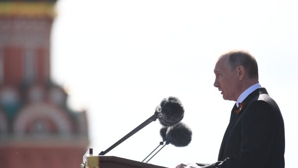 Presidente russo, Vladimir Putin, durante seu discurso em homenagem ao 73º aniversário do Dia da Vitória - Sputnik Brasil