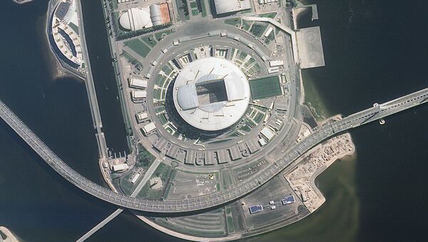 Imagem do estádio São Petersburgo tirada pelo satélite russo Resurs-P nas vésperas da Copa do Mundo 2018, na cidade-sede de São Petersburgo - Sputnik Brasil