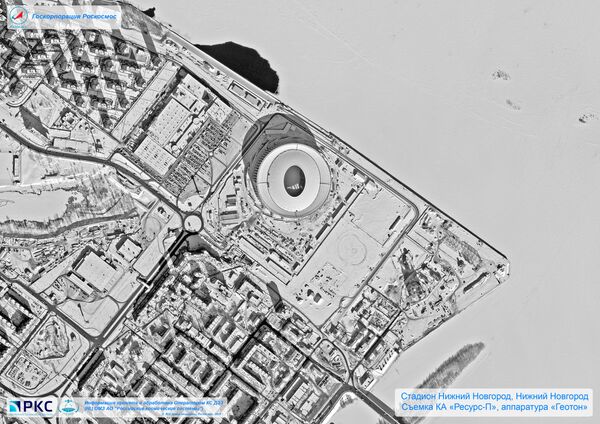 Imagem do estádio Nizhny Novgorod tirada pelo satélite russo Resurs-P nas vésperas da Copa do Mundo 2018, na cidade-sede de Nizhny Novgorod - Sputnik Brasil