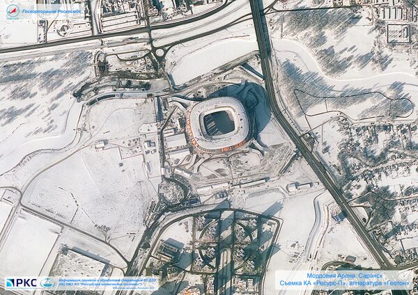 Imagem do estádio Mordovia Arena tirada pelo satélite russo Resurs-P nas vésperas da Copa do Mundo 2018, na cidade-sede de Saransk - Sputnik Brasil