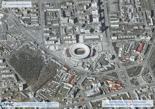 Imagem do estádio Ekaterinburg Arena tirada pelo satélite russo Resurs-P nas vésperas da Copa do Mundo 2018, na cidade-sede de Ekaterinburgo - Sputnik Brasil