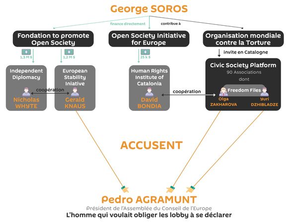 Esquema de funcionamento dos grupos de pressão de George Soros, presentes no Conselho da Europa, apresentados por Pedro Agramunt Esquema de funcionamento dos grupos de pressão de George Soros, presentes no Conselho da Europa, apresentados por Pedro Agramunt - Sputnik Brasil