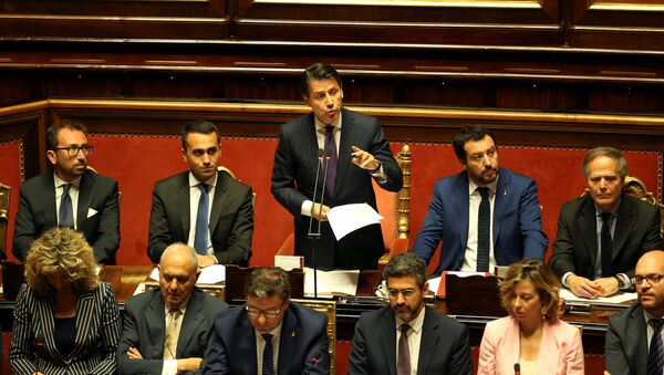 O novo primeiro ministro da Itália, Giuseppe Conte, está fazendo seu discurso perante o Senado italiano - Sputnik Brasil