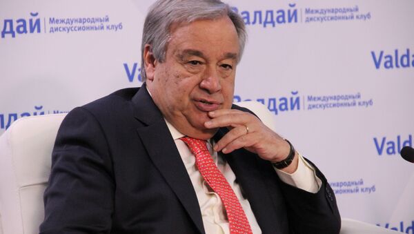Secretário-geral das Nações Unidas, António Guterres, participa de uma discussão do Clube Valdai, em 21 de junho de 2018, em Moscou - Sputnik Brasil