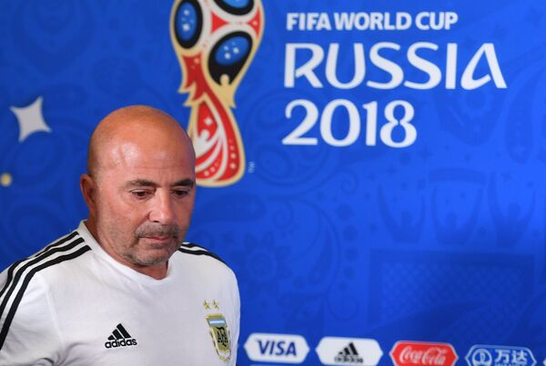 O técnico da Argentina, Jorge Sampaoli, em coletiva de imprensa após a partida. - Sputnik Brasil