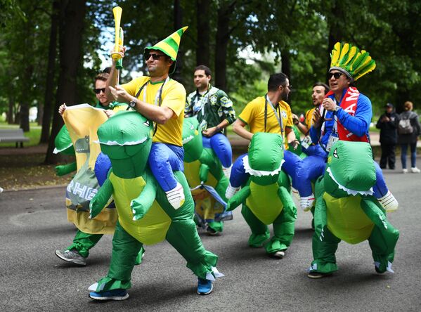 Torcedores apoiam sua seleção antes da partida entre a Seleção Brasileira e a Seleção Costarriquenha na Copa do Mundo de 2018 - Sputnik Brasil