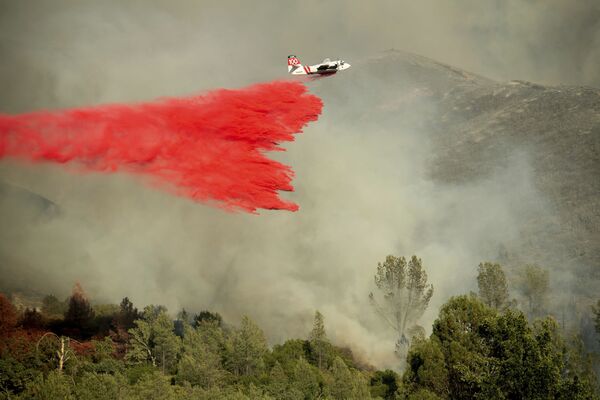 Extinção de incêndios florestais a partir de um avião, Califórnia - Sputnik Brasil