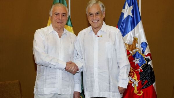 Presidente Michel Temer durante reunião com Sebástian Piñera, presidente do Chile - Sputnik Brasil