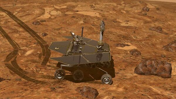 Visão artística do rover marciano, Opportunity, na superfície do Planeta Vermelho - Sputnik Brasil
