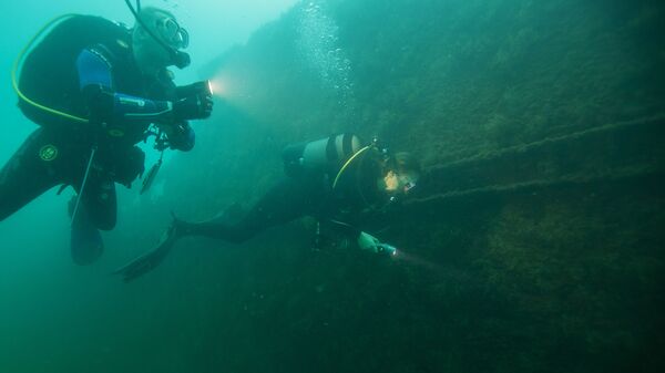 Mergulhadores observando estrutura no fundo do mar (Imagem referencial) - Sputnik Brasil