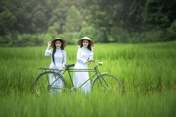 Vietnamitas no campo ao lado de uma bicicleta - Sputnik Brasil