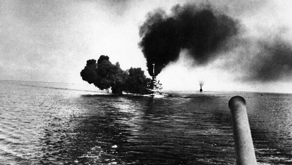 O navio de guerra alemão Schleswig-Holstein durante a batalha da Jutlândia, 31 de maio de 1916 (foto de arquivo) - Sputnik Brasil