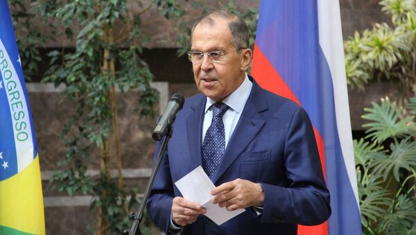 Chanceler russo Sergei Lavrov discursa durante a abertura da exposição dedicada ao 190° aniversário das relações bilaterais russo-brasileiras, no Ministério das Relações Exteriores da Rússia, em 26 de outubro de 2018 - Sputnik Brasil