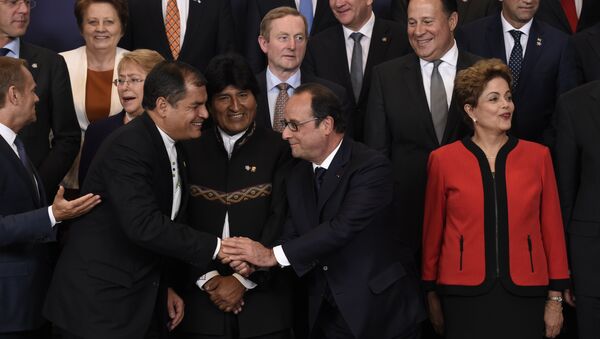 Rafael Correa, Evo Morales, François Hollande, Dilma Rousseff na cúpula UE-CELAC - Sputnik Brasil