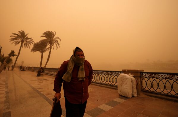 Homem em rua do Cairo durante uma tempestade de areia, em 16 de janeiro de 2019 - Sputnik Brasil