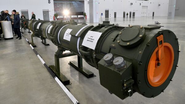 Míssil modernizado 9М729 apresentado pelo Ministério da Defesa russo no pavilhão de exibição Patriot, nos arredores de Moscou - Sputnik Brasil