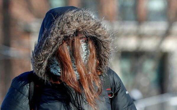 Estudante preparada para temperaturas negativas anda em direção à Universidade de Minnesota, EUA, em 29 de janeiro de 2019 - Sputnik Brasil
