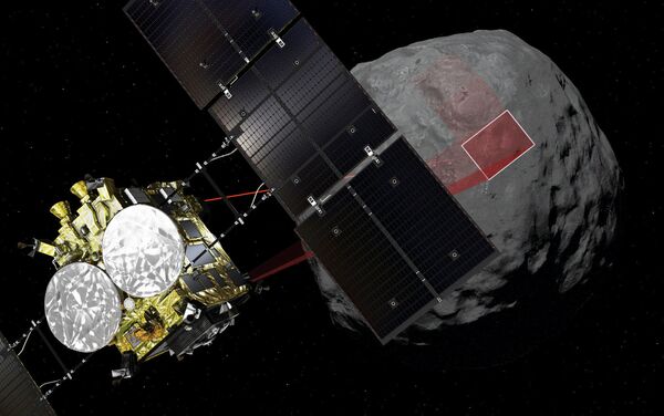 Animação da sonda japonesa Hayabusa 2 na superfície do asteroide Ryugu - Sputnik Brasil