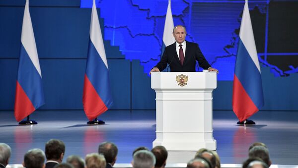 O presidente da Rússia, Vladimir Putin discursa com sua mensagem anual à Assembleia Federal - Sputnik Brasil