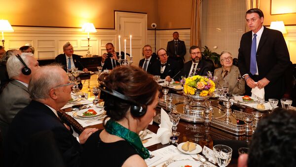 Presidente do Brasil, Jair Bolsonaro, durante jantar em Washington, DC, EUA, em 17 de março de 2019 - Sputnik Brasil