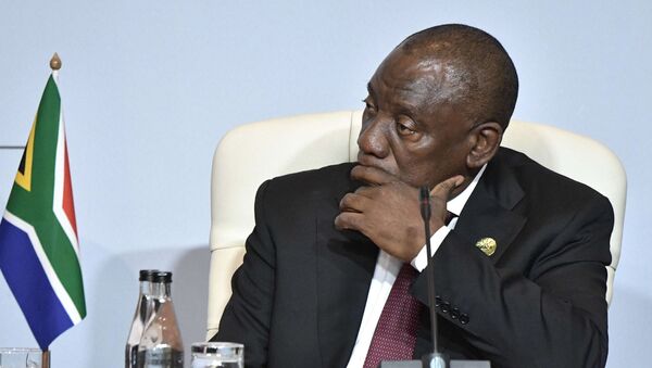South African President Cyril Ramaphosa at a BRICS group of country meeting in July 2018. File photo. - Sputnik Brasil