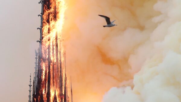 Fumaça e fogo engolem a torre da Catedral de Notre-Dame em Paris. - Sputnik Brasil