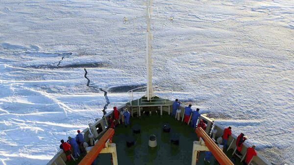 Membros da Equipe de Pesquisa Antártica Chinesa navegando rumo ao continente a bordo do navio de expedição polar Xuelong. - Sputnik Brasil