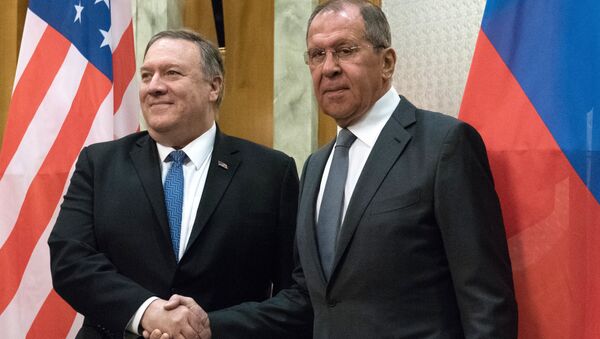 Secretário de Estado dos EUA, Mike Pompeo, e  chanceler russo, Sergei Lavrov, 14 de maio de 2019 - Sputnik Brasil
