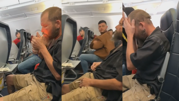 Passageiro acendendo cigarro durante voo nos Estados Unidos - Sputnik Brasil