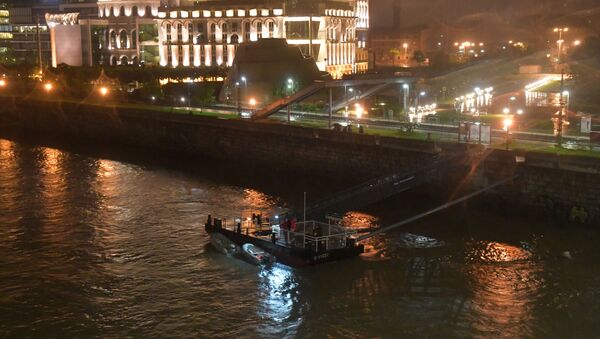 Equipe de resgate no rio Danúbio, em Budapeste, capital da Hungria - Sputnik Brasil