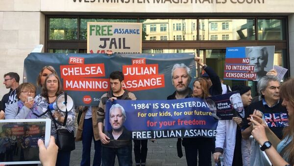 Apoiadores de Julian Assange em Londres, 30 de maio de 2019 - Sputnik Brasil