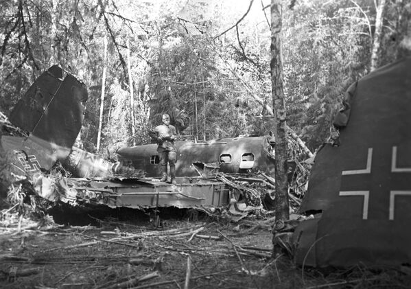 Caça alemão derrubado pela artilharia antiaérea soviética em bosque na região de Moscou - Sputnik Brasil