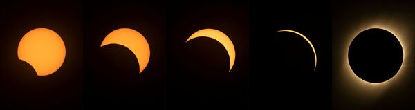 Combinação de imagens mostra diferentes estágios do eclipse solar, visto de La Higuera, região de Coquimbo, no Chile, em 2 de julho de 2019 - Sputnik Brasil