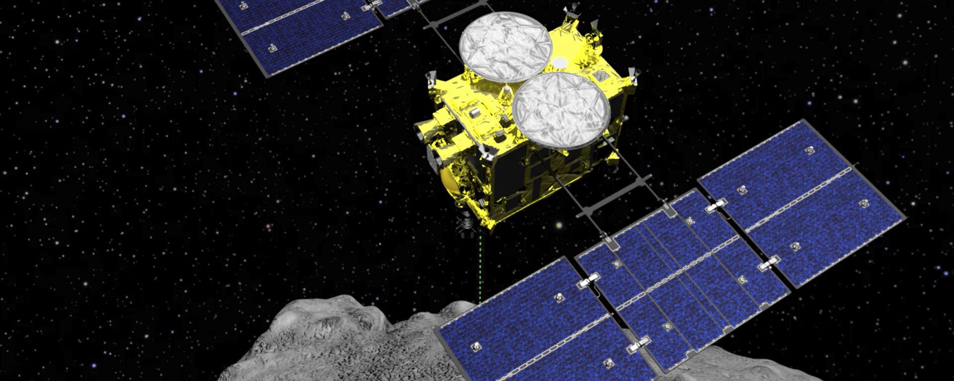 Imagem computadorizada da nave espacial Hayabusa 2 perto do asteroide Ryugu, em 5 de abril de 2019 - Sputnik Brasil, 1920, 22.09.2022