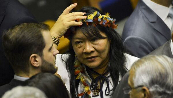 A deputada Joênia Wapichana, primeira mulher indígena eleita, durante sessão de posse dos Deputados Federais para a 56ª Legislatura. - Sputnik Brasil