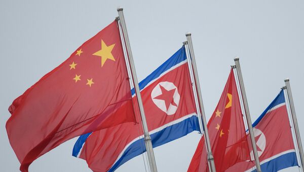 Bandeiras da China e da Coreia do Norte - Sputnik Brasil