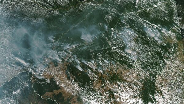 NASA mostra imagem tirada por satélite da parte brasileira da região amazônica coberta por fumaça, imagem foi tirada em 13 de agosto de 2019 e inclui os estados de Rondônia, Amazonas, Pará e Mato Grosso - Sputnik Brasil