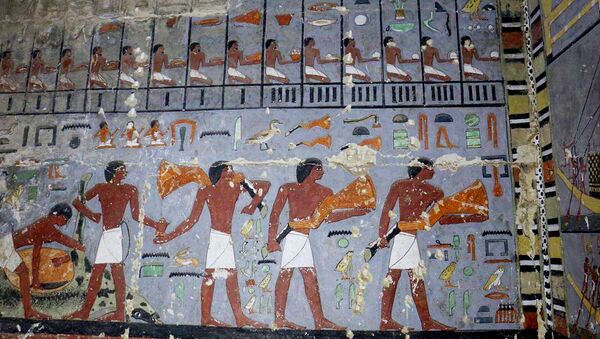 Pinturas faraônicas em túmulo de Sacará, Gizé, Egito, foto divulgada pelo Ministério das Antiguidades do Egito - Sputnik Brasil