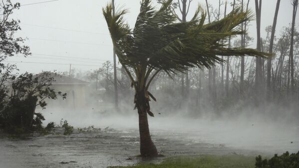 Estrada é inundada durante a passagem do furacão Dorian na cidade de Freeport, Bahamas, 2 de setembro de 2019 - Sputnik Brasil