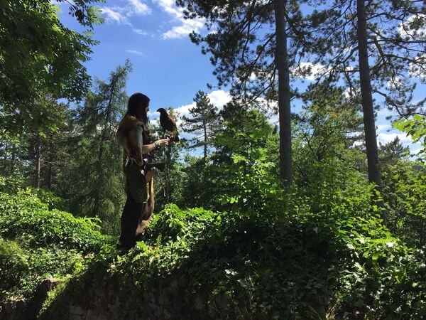 Garota posa com uma águia na floresta Tuttlingen, na Alemanha - Sputnik Brasil