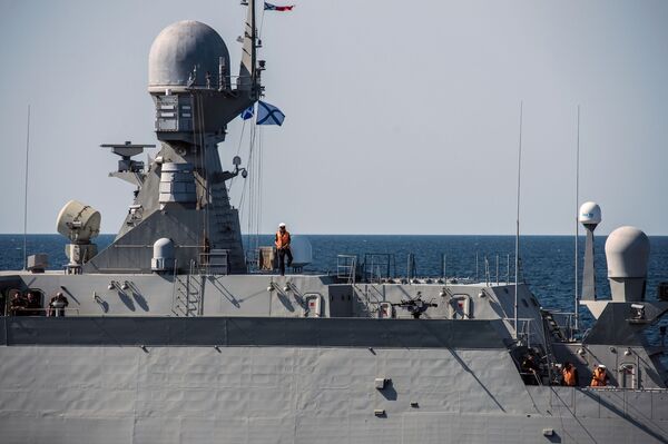 Navio de mísseis do projeto 21631 Vyshny Volochyok durante os exercícios militares da Frota do Mar Negro e do Distrito Militar do Sul da Rússia na Crimeia - Sputnik Brasil