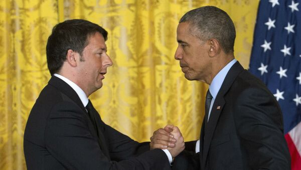 Matteo Renzi e Barack Obama, respectivamente, primeiro-ministro da Itália e presidente dos EUA. - Sputnik Brasil