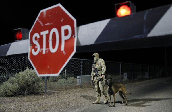 Guarda com cachorro perto da entrada da Área 51 em Nevada - Sputnik Brasil